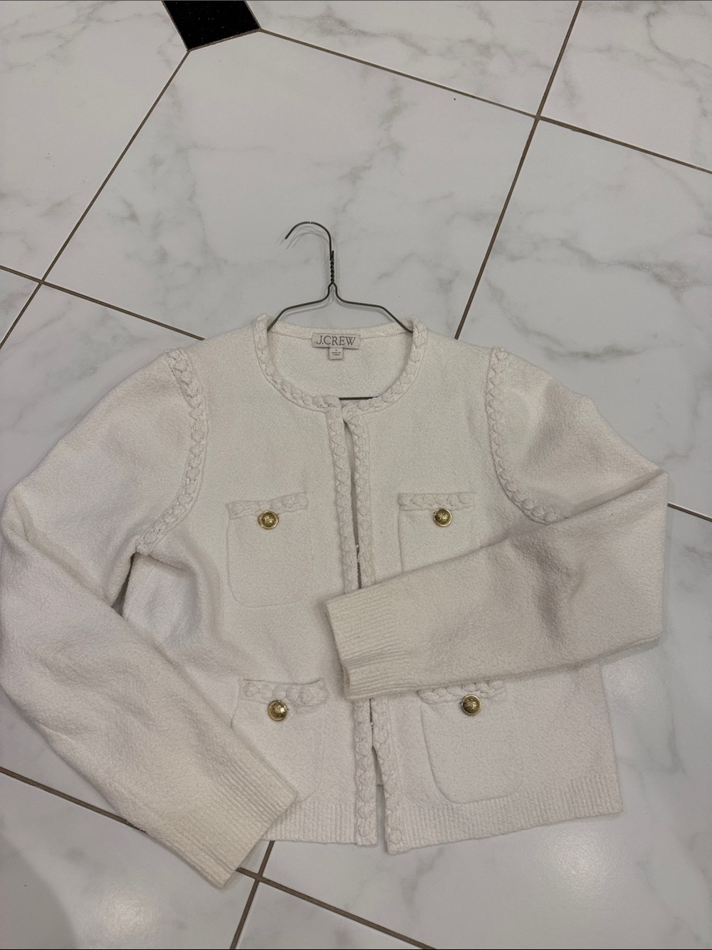 J. Crew Cream Braided-Trim Knit Blazer